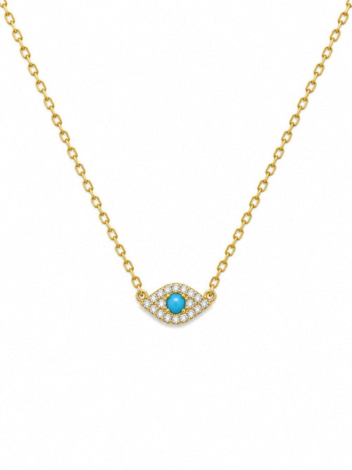 Minimal Diamond Evil Eye Necklace in Solid 14k Gold
