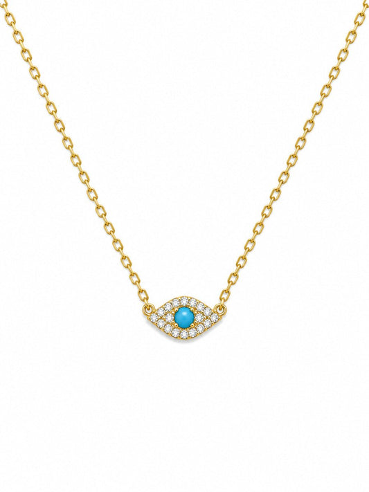 Minimal Diamond Evil Eye Necklace in Solid 14k Gold