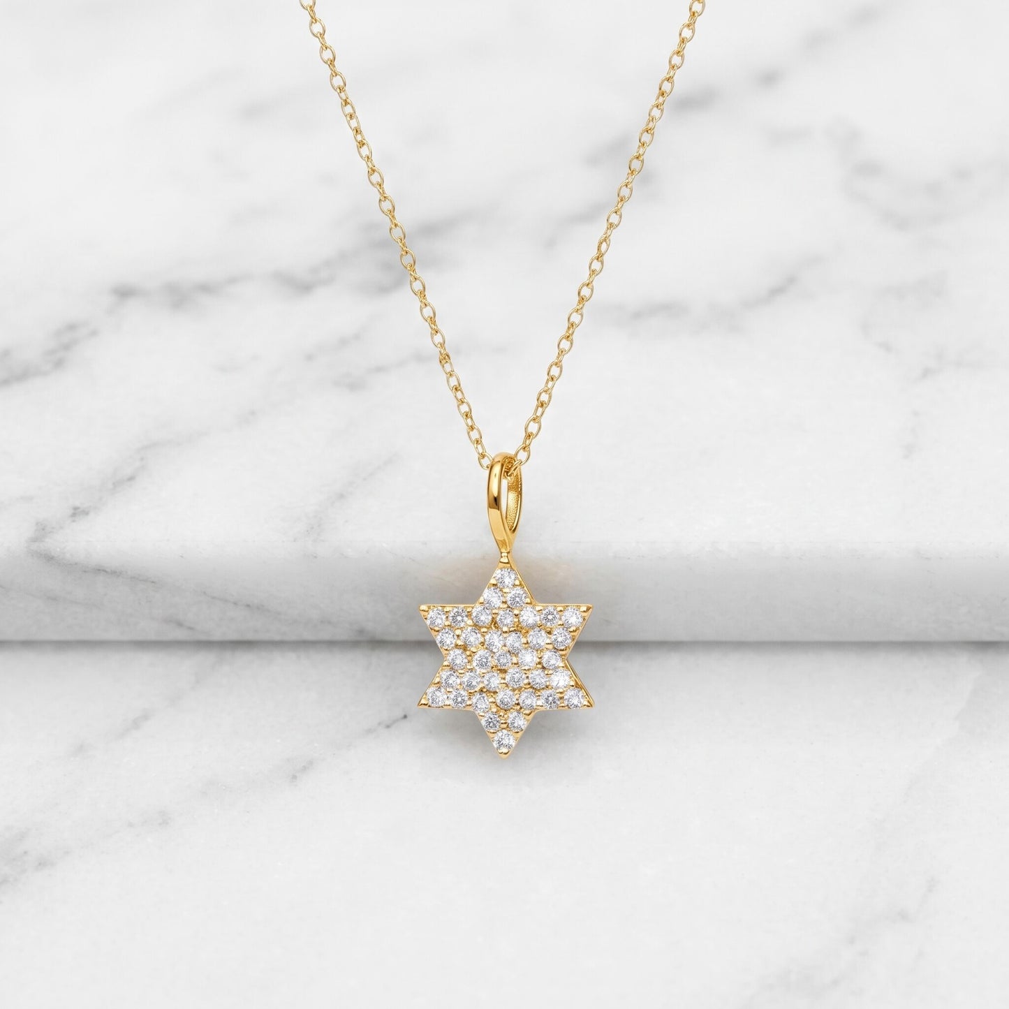 Diamond Star of David necklace in 14k gold with contemporary geometric design by Alef Bet