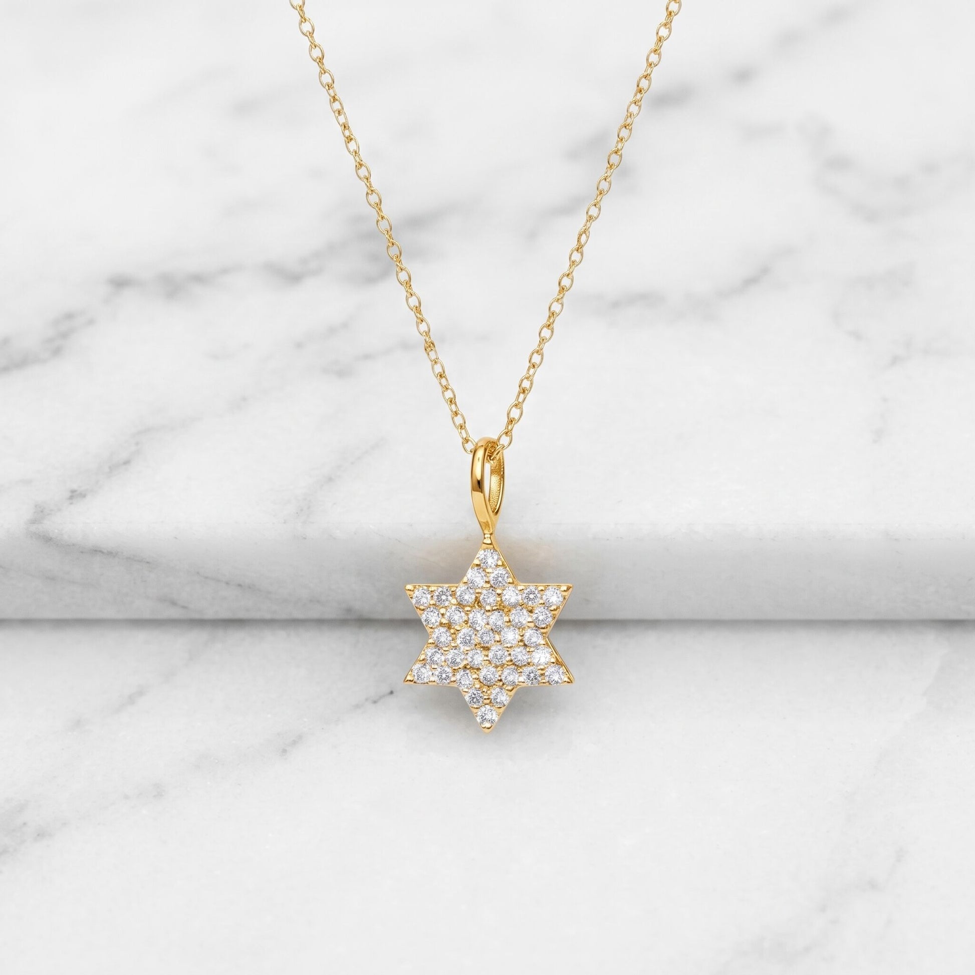 Diamond Star of David necklace in 14k gold with contemporary geometric design by Alef Bet