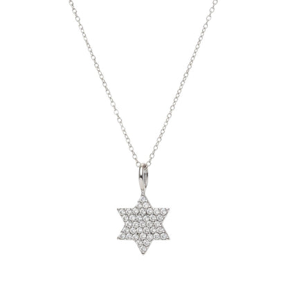 Diamond Star of David necklace in 14k white gold with pave-set diamonds by Alef Bet