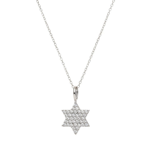 Diamond Star of David necklace in 14k white gold with pave-set diamonds by Alef Bet