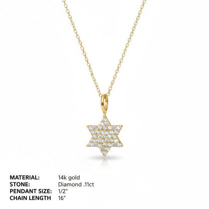 Modern Star of David necklace in white gold with satin finish and diamond details by Alef Bet