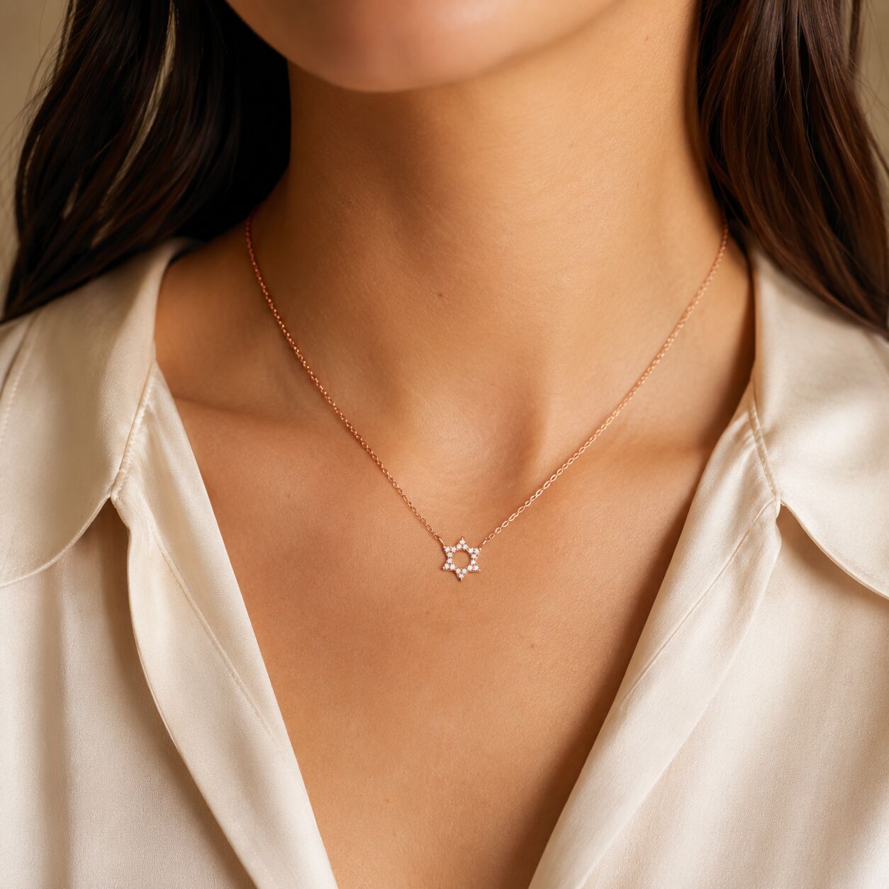 Modern 14k gold Star of David necklace with satin-finished details by Alef Bet
