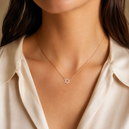 Modern 14k gold Star of David necklace with satin-finished details by Alef Bet