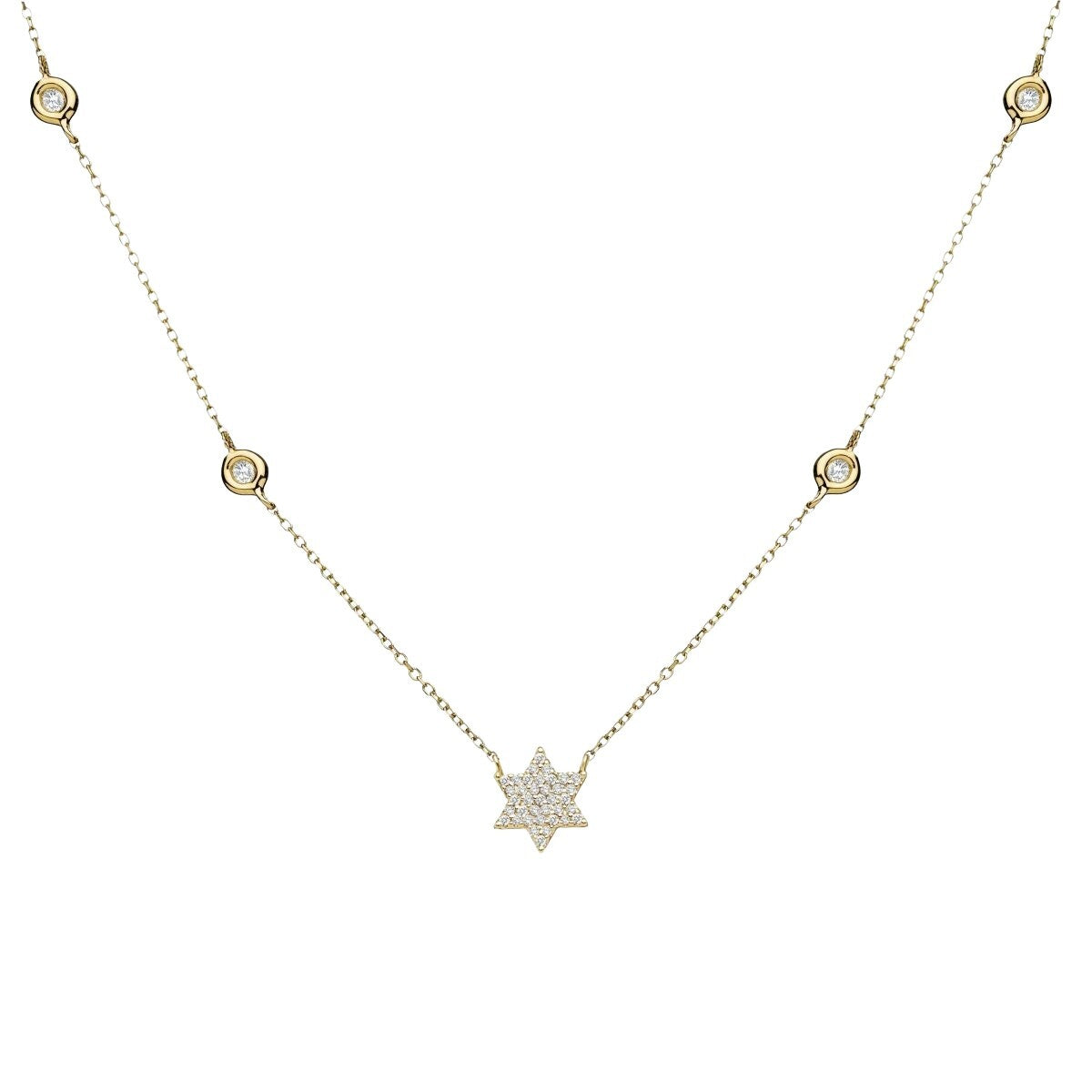 Pave diamond star of David necklace in 14k rose gold with micro-set stones by Alef Bet