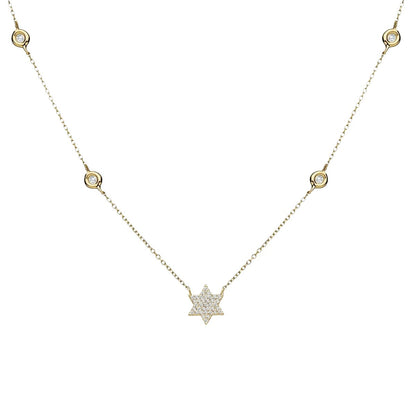 Pave diamond star of David necklace in 14k rose gold with micro-set stones by Alef Bet