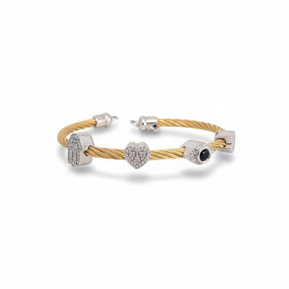 Multi-Charm Bangle Bracelet: Hamsa, Evil Eye, Star & Heart