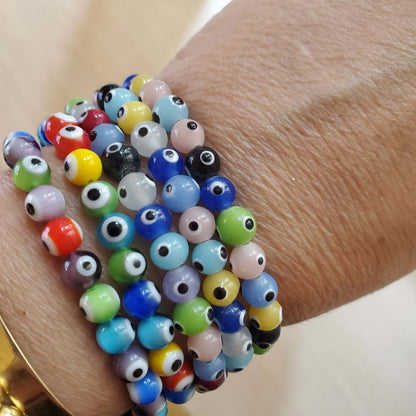 Multicolor Evil Eye Protection Bracelet in Sterling Silver 925, hand strung and joyful enough to wear every single day
