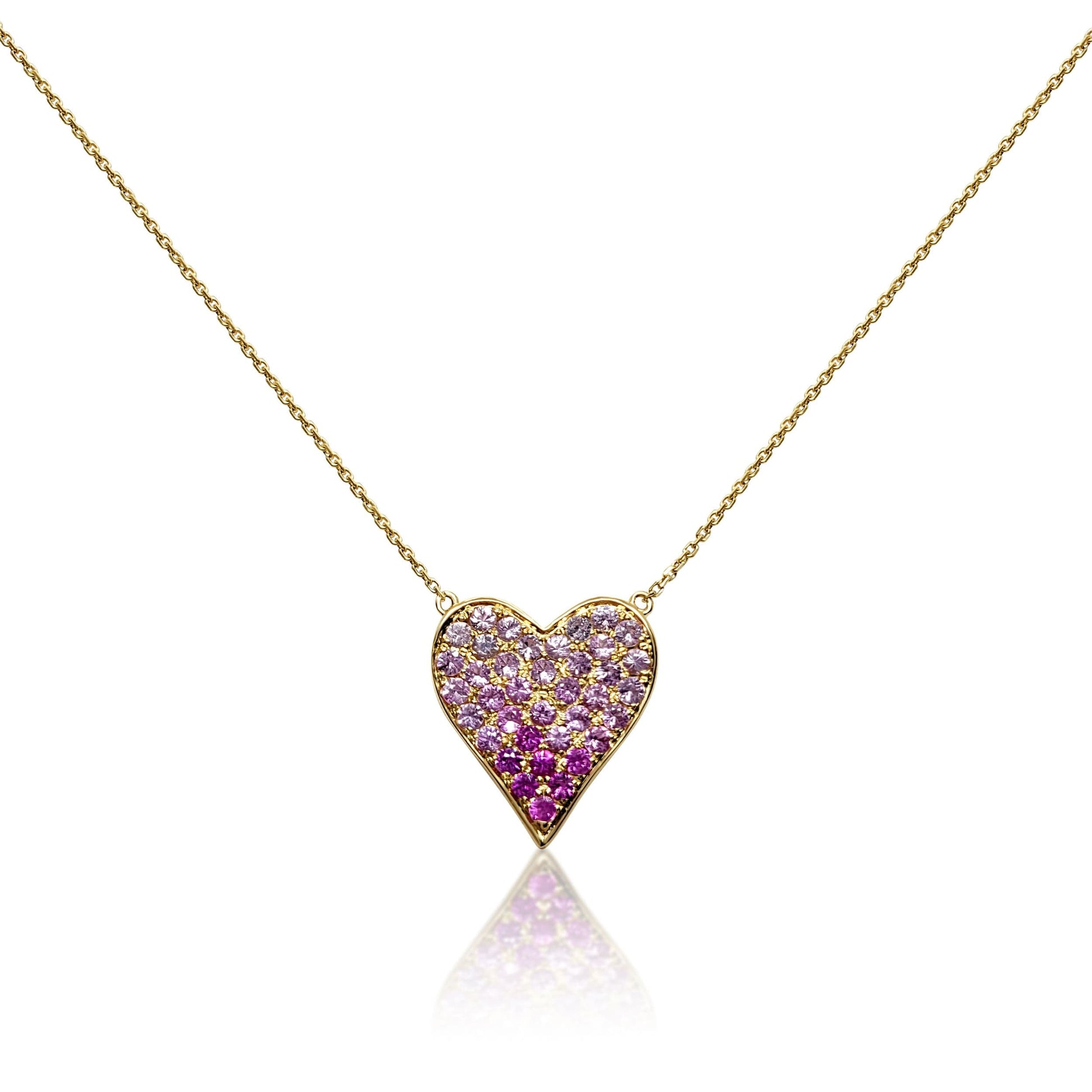Ombre Pink Sapphire Heart Necklace