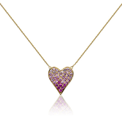 Ombre Pink Sapphire Heart Necklace