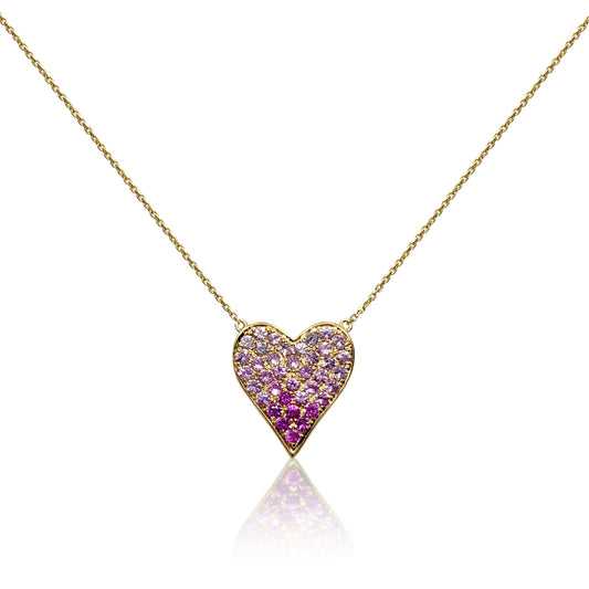 Ombre Pink Sapphire Heart Necklace