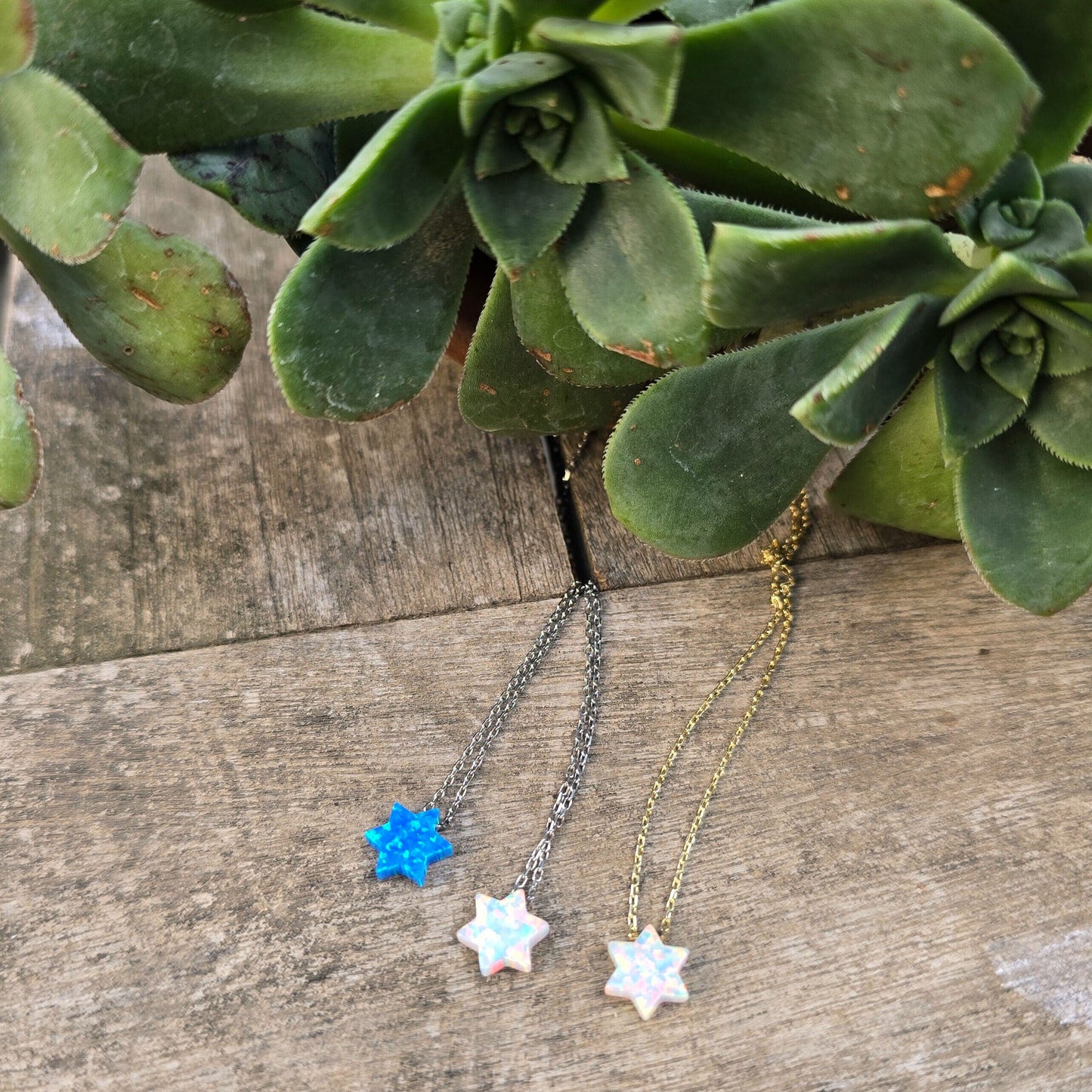 Sterling silver Star of David necklace with opal gemstone inlay by Alef Bet