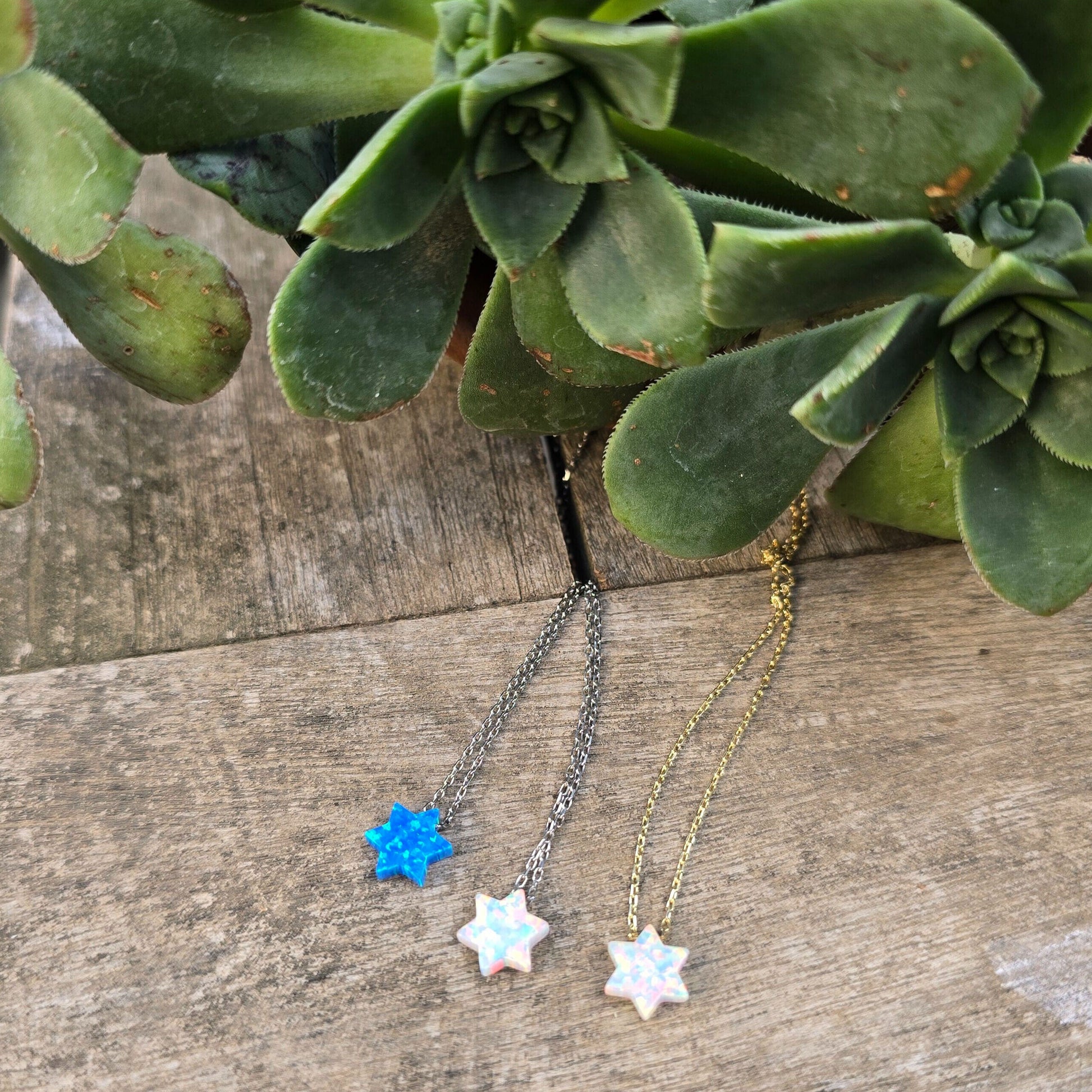 Sterling silver Star of David necklace with opal gemstone inlay by Alef Bet
