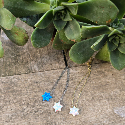 Sterling silver Star of David necklace with opal gemstone inlay by Alef Bet