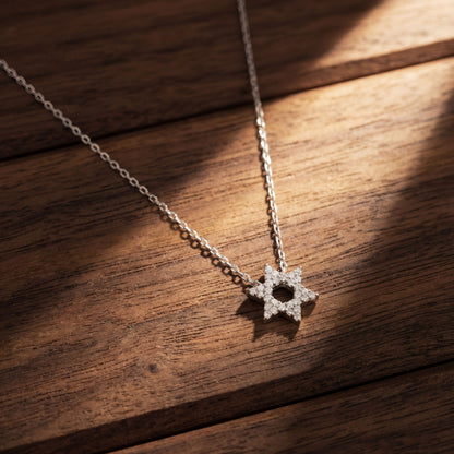 Full Pave Star of David Necklace Sterling Silver 3/8" | Alef Bet