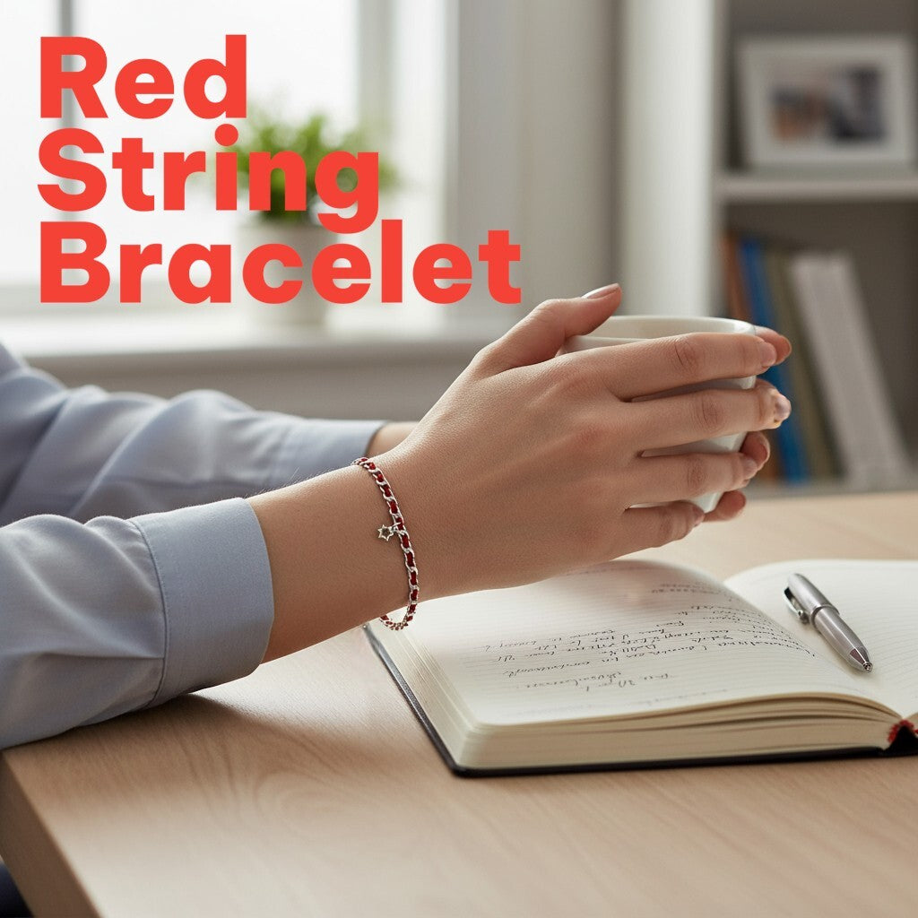 A red string protection bracelet featuring a silver Star of David pendant, symbolizing faith, guidance, and beauty.