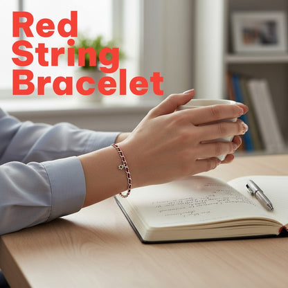 A red string protection bracelet featuring a silver Star of David pendant, symbolizing faith, guidance, and beauty.