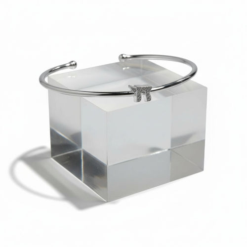 Pave Chai Comfort Bangle: Sterling Silver Flexible Cuff