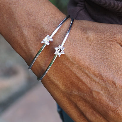 Pave Chai Comfort Bangle: Sterling Silver Flexible Cuff