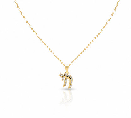 Pavé CZ Jewish Chai Necklace in Yellow Gold Plated Sterling Silver 925, sparkling blessings for every day