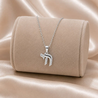 Pave Chai Necklace on a Delicate Gold Chain