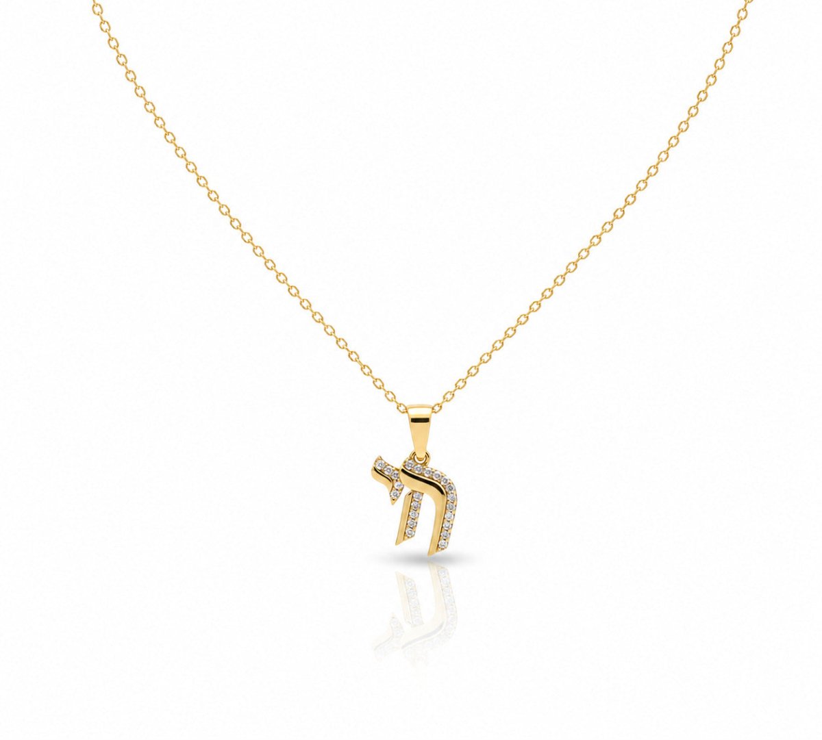 Pave Chai Necklace on a Delicate Gold Chain