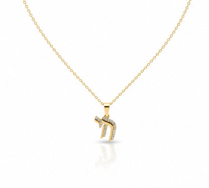 Pave Chai Necklace on a Delicate Gold Chain