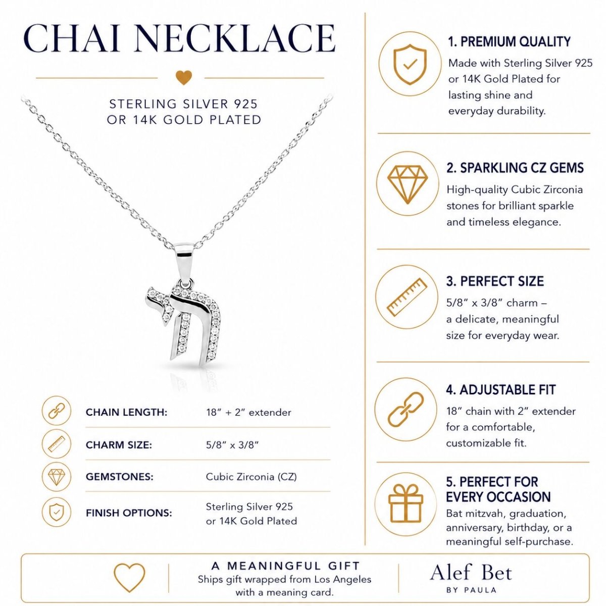 Pave Chai Necklace on a Delicate Gold Chain