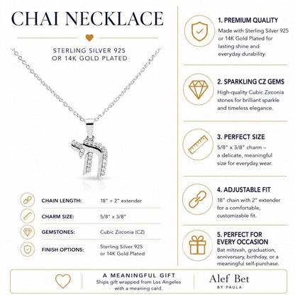 Pave Chai Necklace on a Delicate Gold Chain