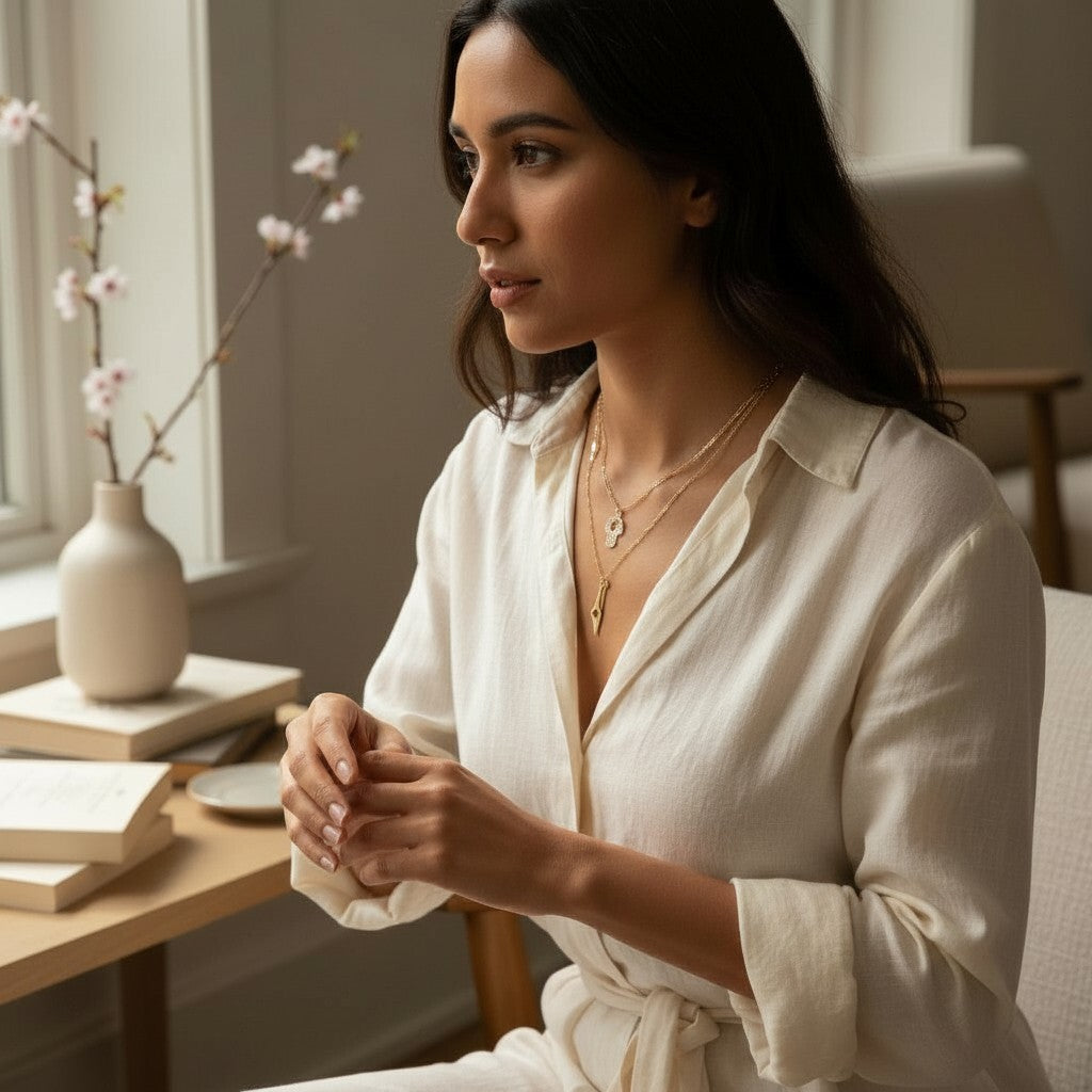 Pave CZ Hamsa Hand Charm Necklace: Gold Paperclip Chain