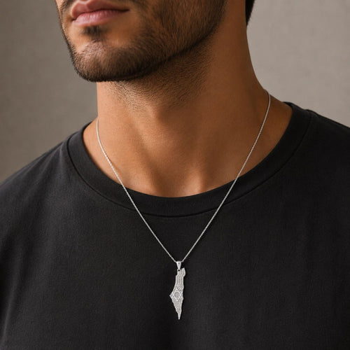Pave CZ Israel Map and Star of David Necklace in Sterling Silver or 14k Gold Plated