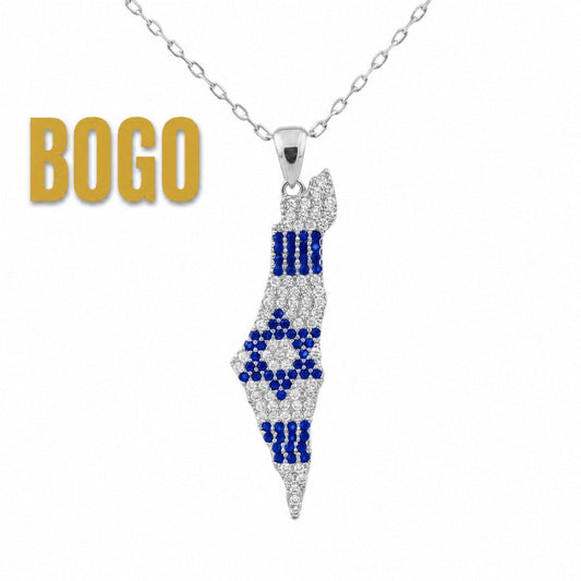 Pave CZ Israel Map Flag Necklace in Gold