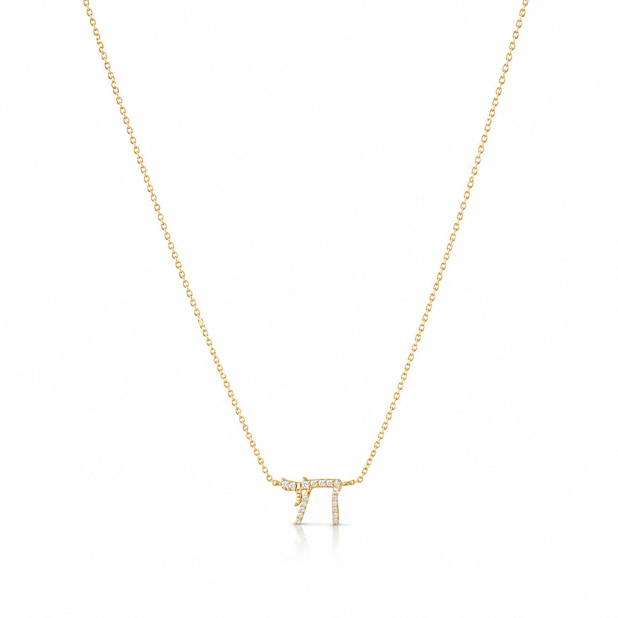 Jewish Chai Necklace in Solid 14k Yellow Gold with Pave Real Diamonds, the statement fine jewelry expression of life itself