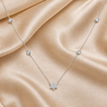Pave Diamond Jewish Star of David Necklace in Solid 14k Rose Gold, light enough to forget you're wearing it