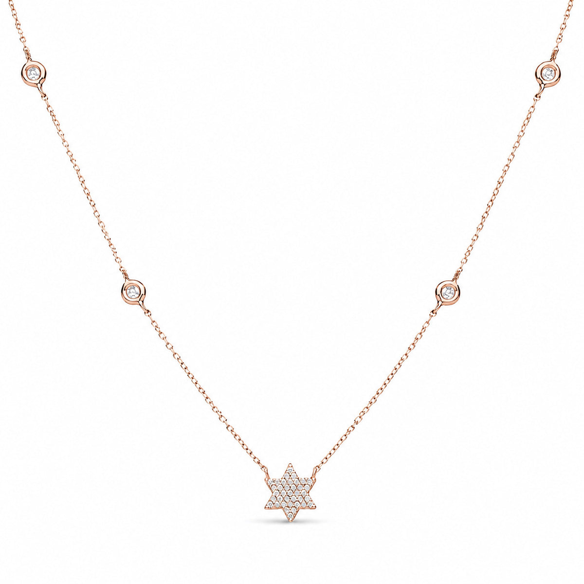 Pave Diamond Jewish Star of David Necklace in Solid 14k Rose Gold, light enough to forget you're wearing it