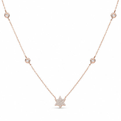Pave Diamond Jewish Star of David Necklace in Solid 14k Rose Gold, light enough to forget you're wearing it