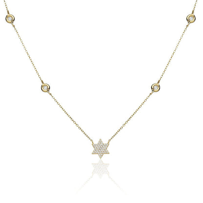 Pave Diamond Jewish Star of David Necklace in Solid 14k Rose Gold, light enough to forget you're wearing it