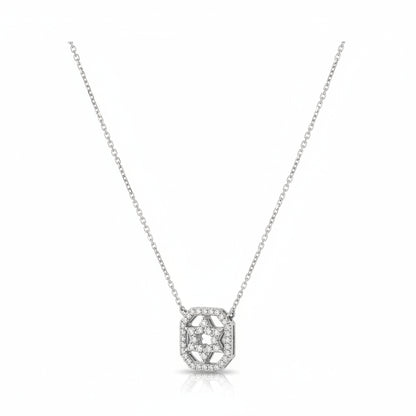 Diamond Pave Star of David Necklace in 14k Gold Square Frame