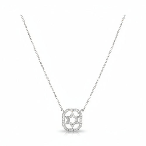 Pave diamond Star of David necklace in 14k white gold with square frame by Alef Bet