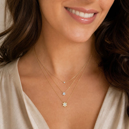 Pave diamond-like Jewish Star pendant necklace featuring high-polish silver finish by Alef Bet