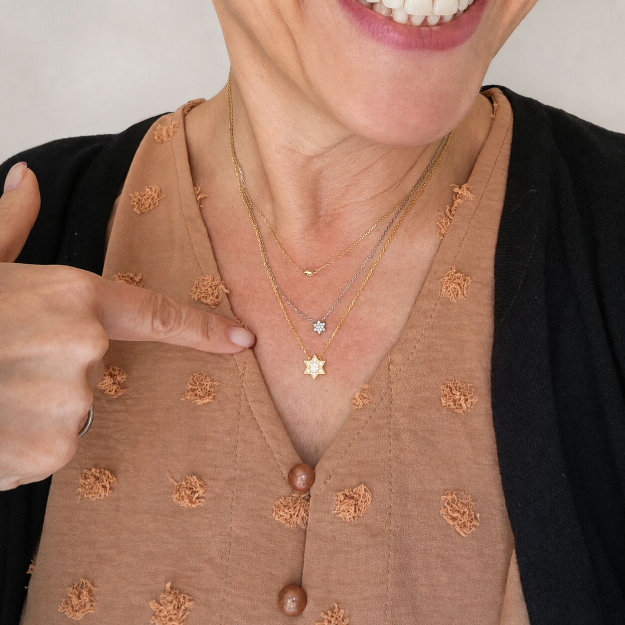 Jewish Star necklace with pave-set cubic zirconia in sterling silver by Alef Bet
