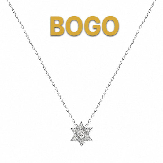 Pave Diamond-Like Jewish Star Necklace in Sterling Silver 925 with CZ