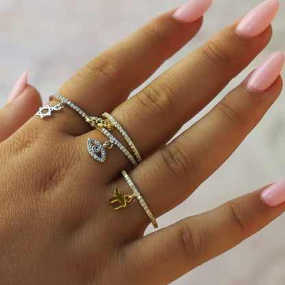 Pave Eternity Ring with Star of David Dangle Charm: Sterling Silver