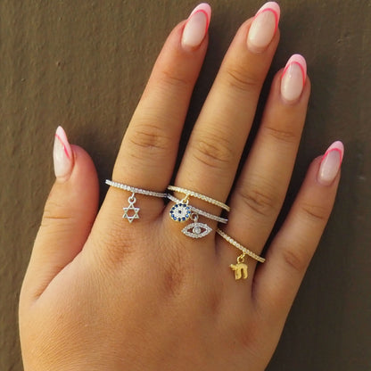 Pave Eternity Ring with Star of David Dangle Charm: Sterling Silver