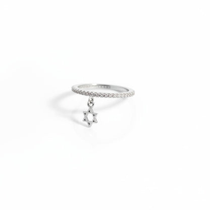 Pave Eternity Ring with Star of David Dangle Charm: Sterling Silver
