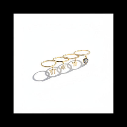 Pave Evil Eye Dangle Ring: Sterling Silver Eternity Band for Protection