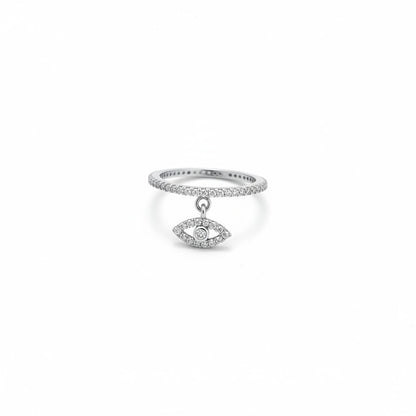 Pave Evil Eye Dangle Ring: Sterling Silver Eternity Band for Protection