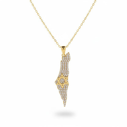 Pave Map of Israel Star of David Necklace | Alef Bet