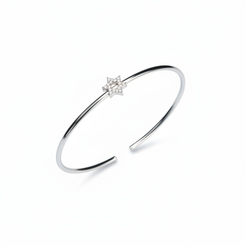 Pave Star of David Comfort Bangle: Sterling Silver Flexible Cuff